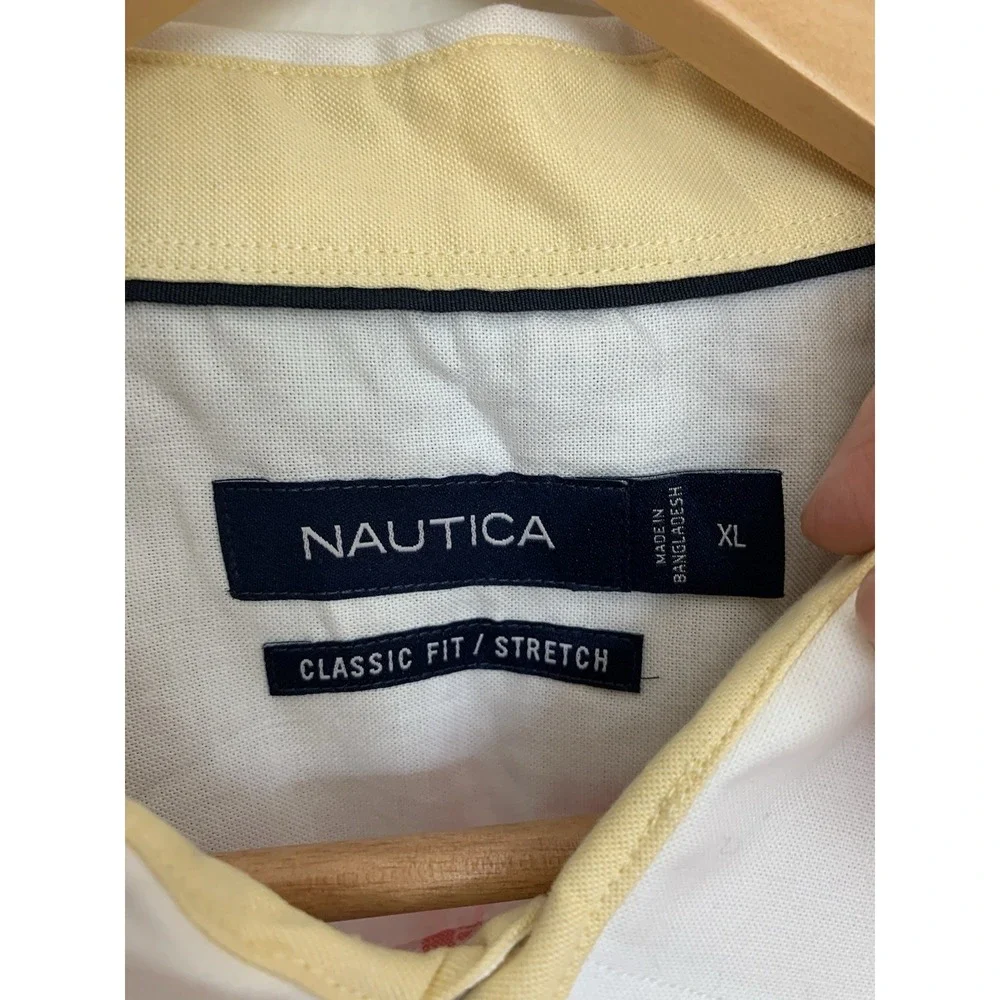 NWT‎ Nautica Button Up Shirt Men XL Embroidery Big Logo Color Block Finance Bro